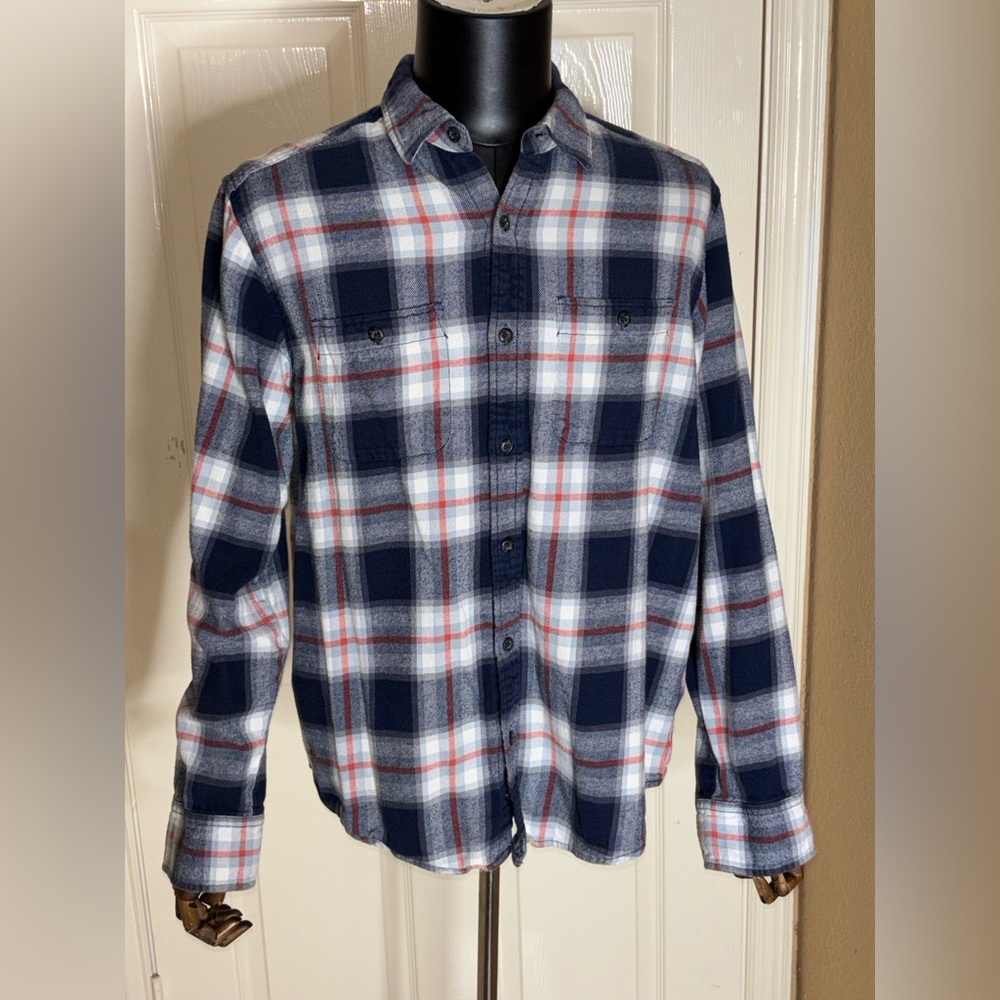 Woolrich Flannel Shirt Mens Large Blue Plaid Long Sleeve Button Up - Picture 5 of 11